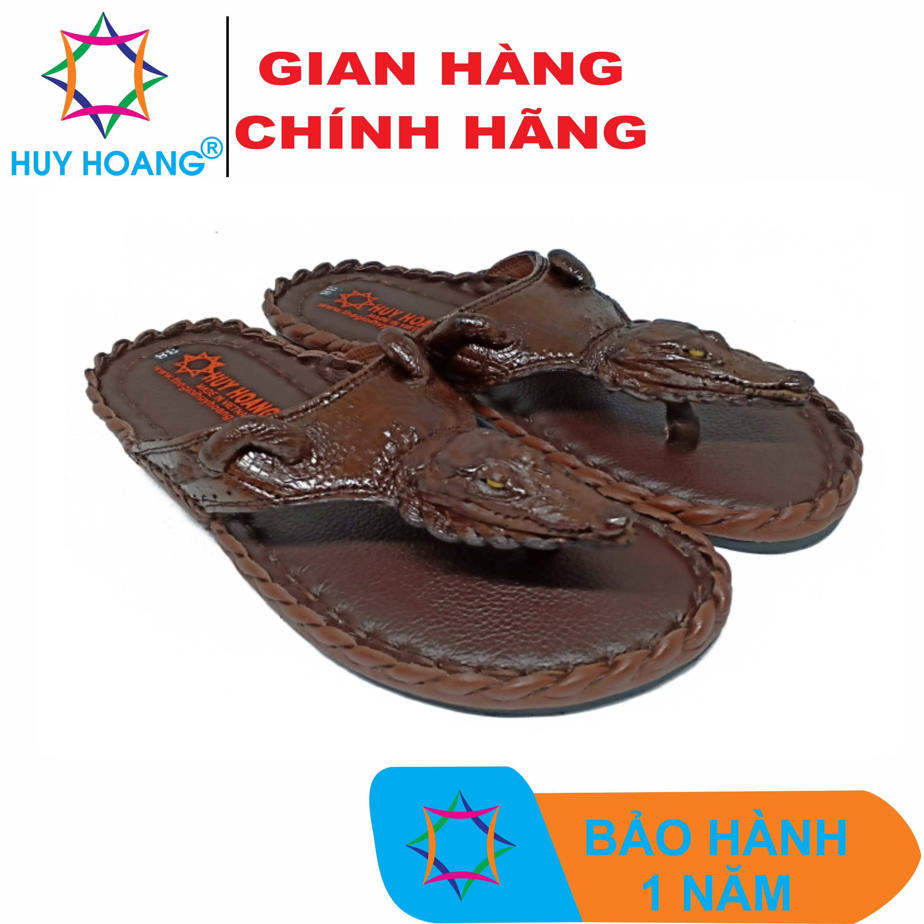 Dép nam xỏ ngón đầu cá sấu màu nâu đất HQ7246