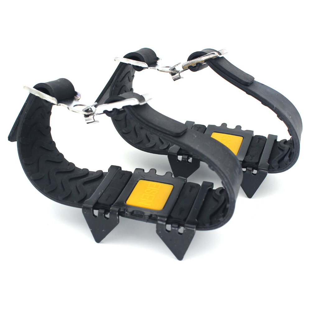 Leo núi chống trượt crampon ánh sáng 4 răng ngoài trời có thể điều chỉnh mùa đông đi bộ leo núi snowshoes mangan thép Giày Bìa