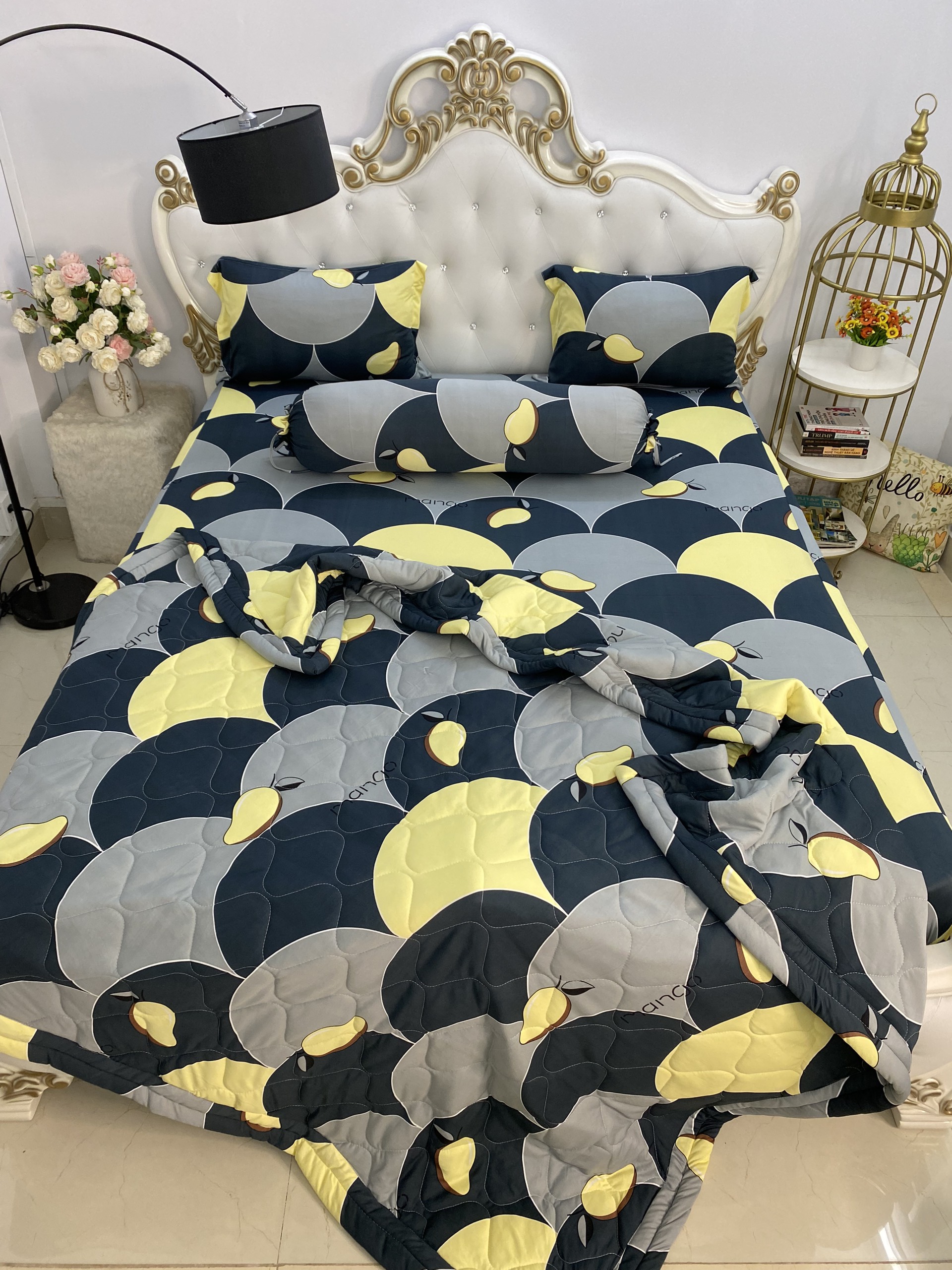 [HCM]Bộ drap thun Hàn Quốc loại 1 có mền 5 món ( 1 drap + 1 chăn chần bông + 3 áo gối)