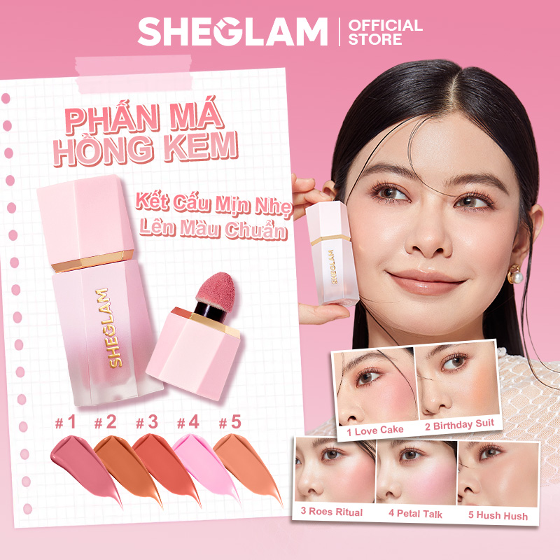  Kem má hồng SHEGLAM Color Bloom Bền lâu Không phai Màu sắc đậm Nhẹ 14 màu 3.2g 