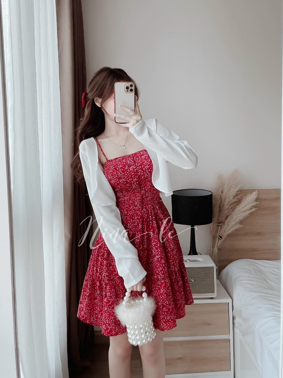 Sét đầm hai dây hoa nhí kèm áo khoác quá xinh