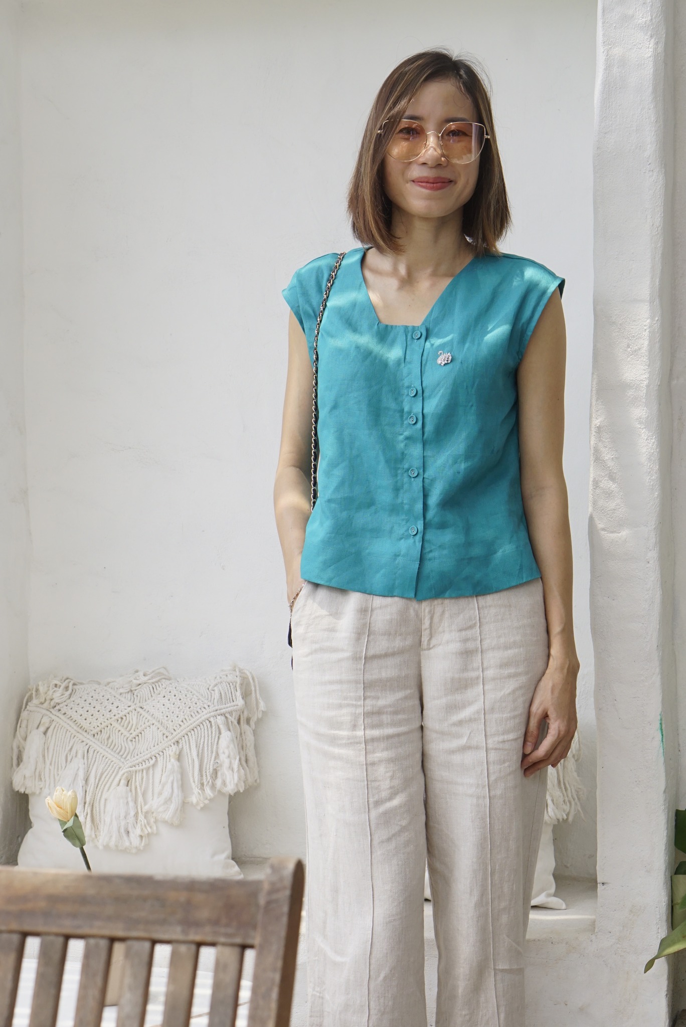 Áo top linen cổ vuông fema - maxmessi