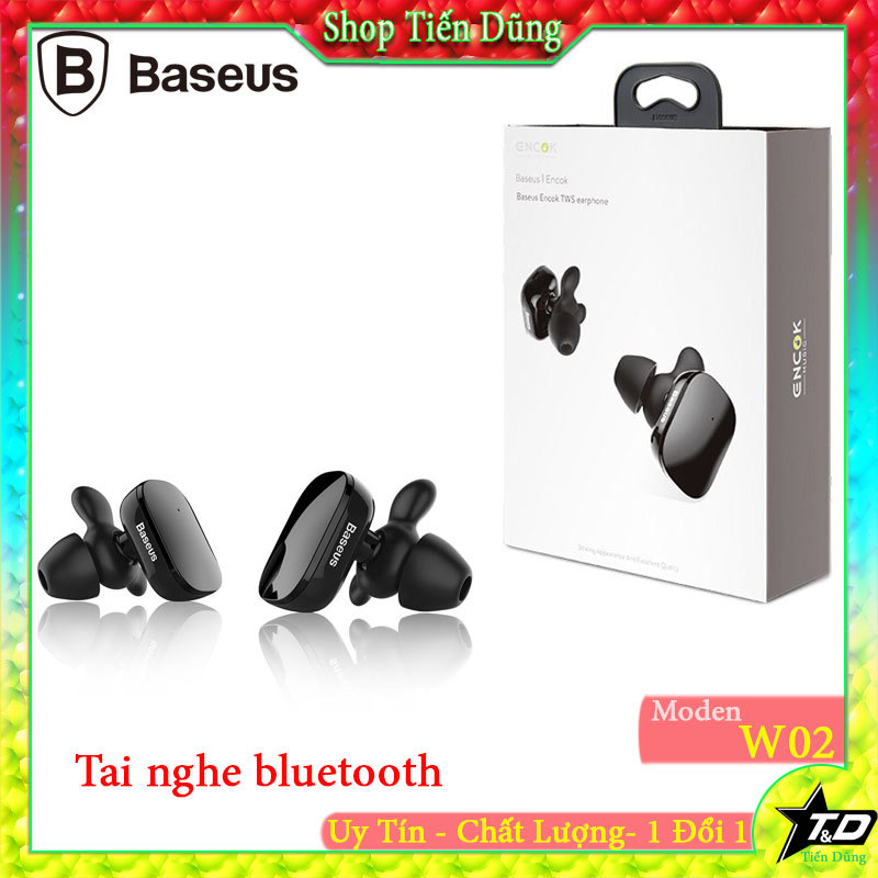 Tai nghe bluetooth không dây Baseus Encock W02 dòng 2 tai có thể kết nối độc lập từng tai, tặng kèm bao đựng tai nghe