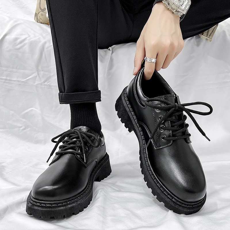 Giày đốc derby da bóng đế cao 5cm, giày derby oxfords tăng chiều cao, bốt cổ ngắn