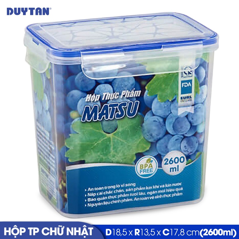 Hộp đựng thực phẩm chữ nhật nhựa DUY TÂN Matsu 2600ml (8.5 x 13.5 x 17.8 cm) - 03246