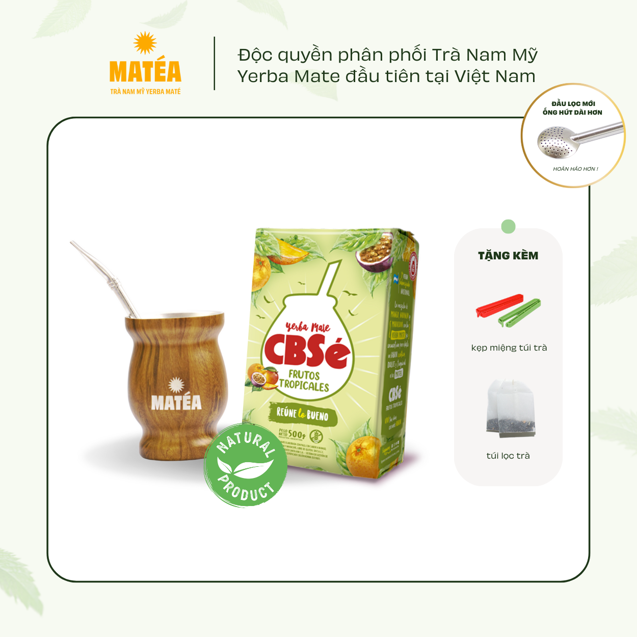 Trà yerba mate vị hoa quả nhiệt đới 500gr cbse frutos tropicales + cốc gourd kèm ống hút bombilla mới - tặng kẹp trà + túi lọc