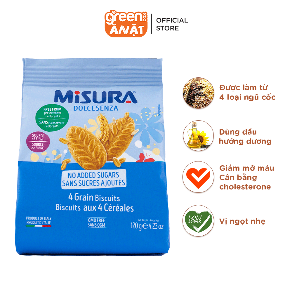HSD 30 09 2023 Bánh qui 4 loại ngũ cốc Misura 120g