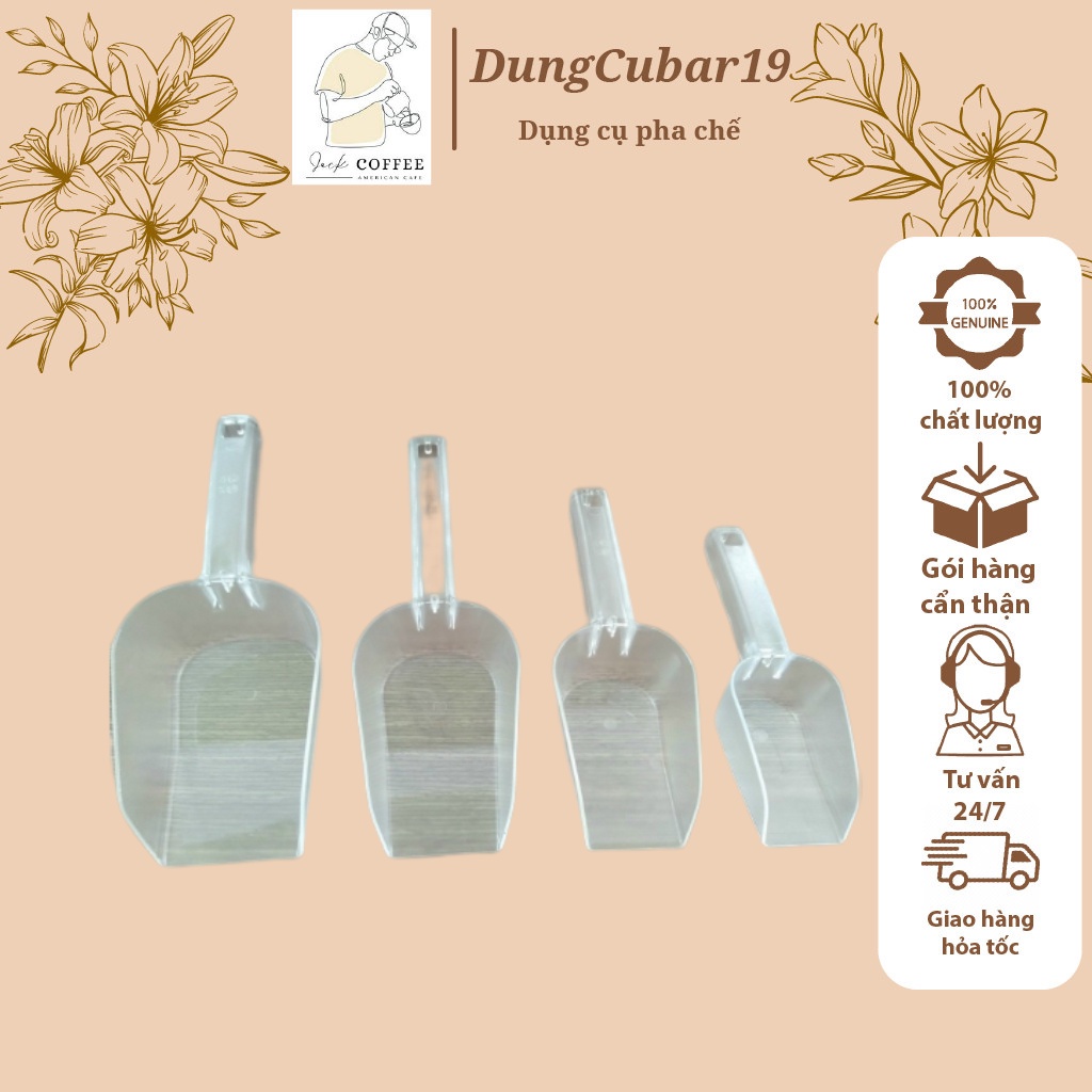 Xúc đá nhựa cao cấp hàng loại 1 dày - muỗng xúc đá inox - dụng cụ pha chế