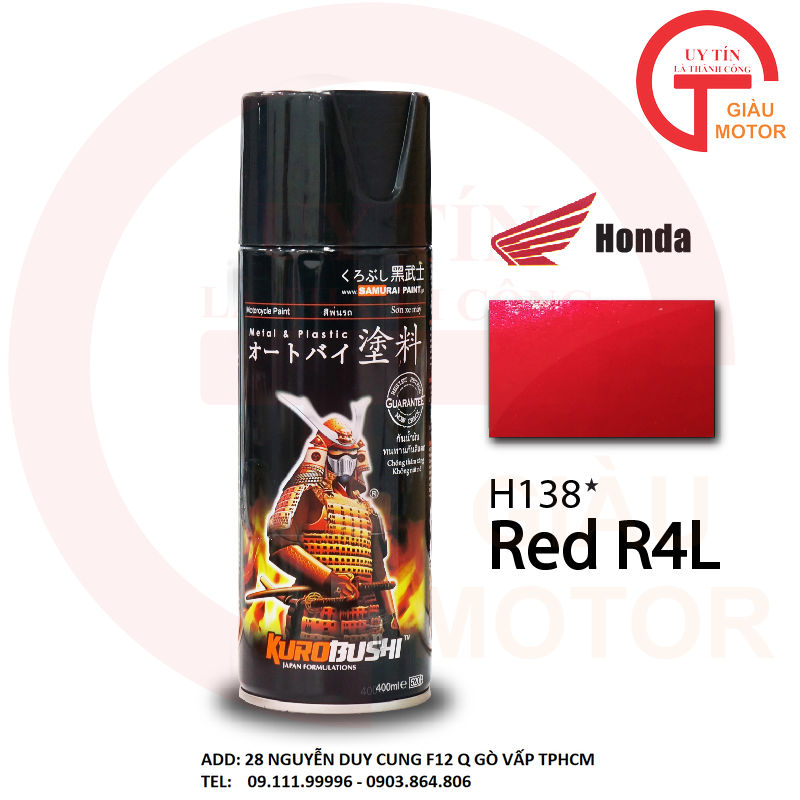 Sơn samurai màu honda h138 màu đỏ red r4l