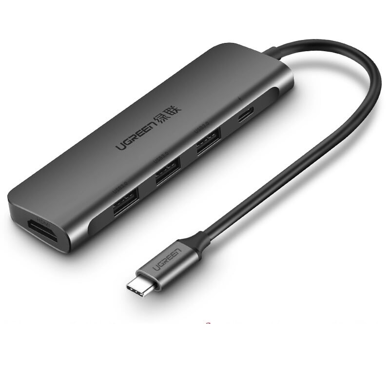 Ugreen 50209 bộ chuyển đổi type c sang 3 usb 3.0 + hdmi + hỗ trợ nguồn type c cm136
