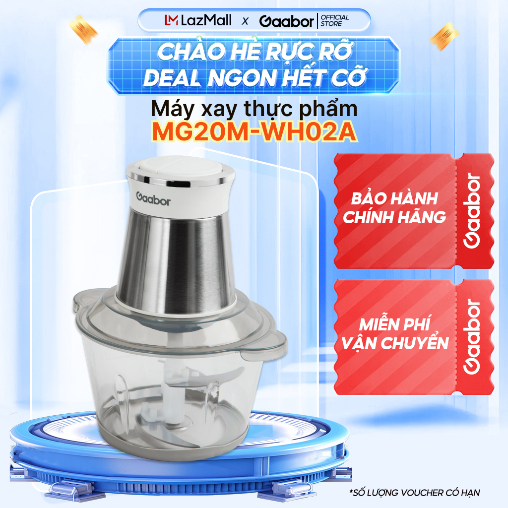 Máy xay thực phẩm Gaabor MG20M-WH02A dung tích 2L xay thịt rau củ sinh tố tỏi ớt đa năng 4 lưỡi dao tô nhựa