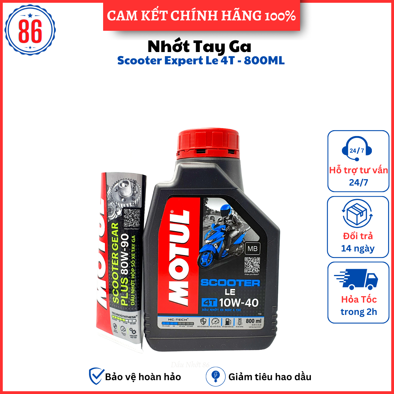 Combo nhớt xe tay ga Motul Scooter Le 800ML tặng nhớt hộp số Motul