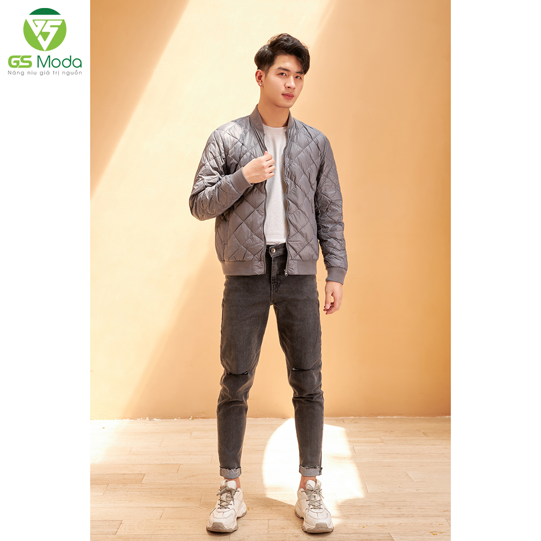 Áo khoác lông vũ bomber nam GS Moda, 3 lớp siêu nhẹ, thân chần trám, giữ ấm vượt trội 2122009M