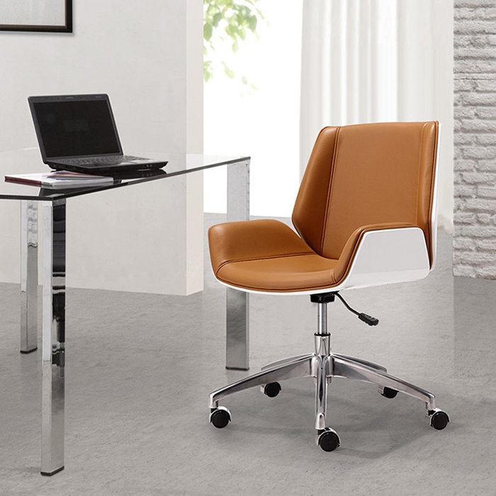 Ghế xoay văn phòng hiện đại cán gỗ bọc da PU cao cấp BJ709, Ghế văn phòng chân xoay cán da PU cao cấp