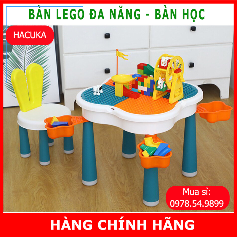 Bộ bàn lego đa năng hoa anh đào, Bàn học cho bé kèm 65 chi tiết Lego