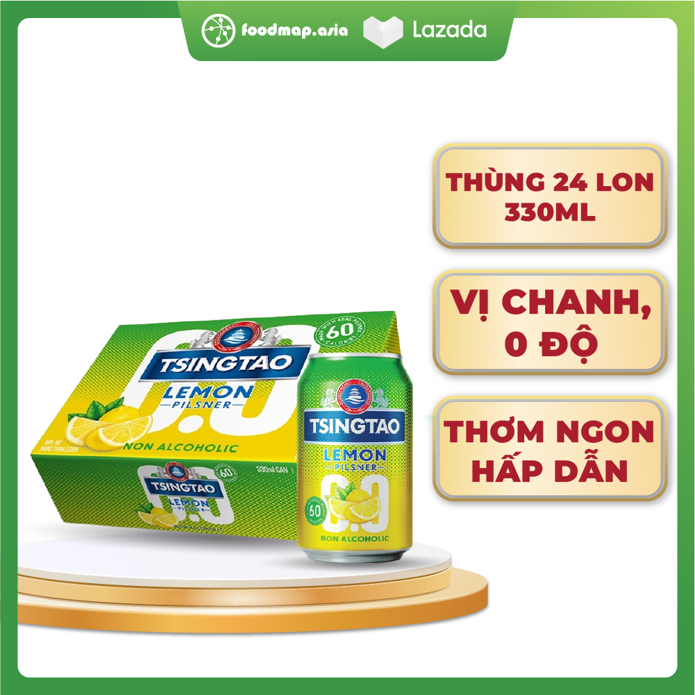 Thùng 24 lon bia Tsingtao Chanh 0 Độ (330ml/lon) - DATE 11/8/2024