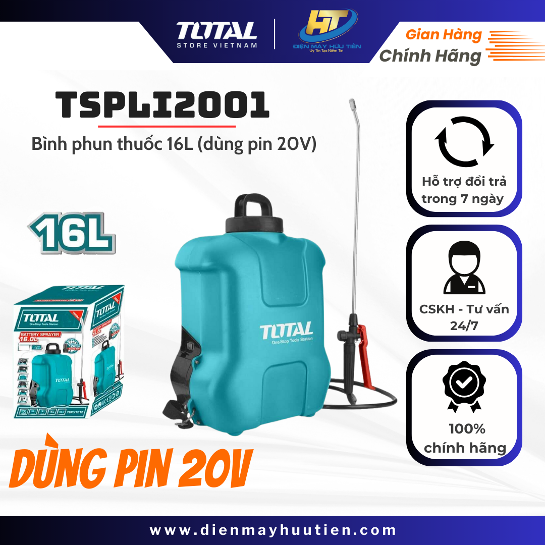 Máy phun thuốc 16l dùng pin total tspli2001