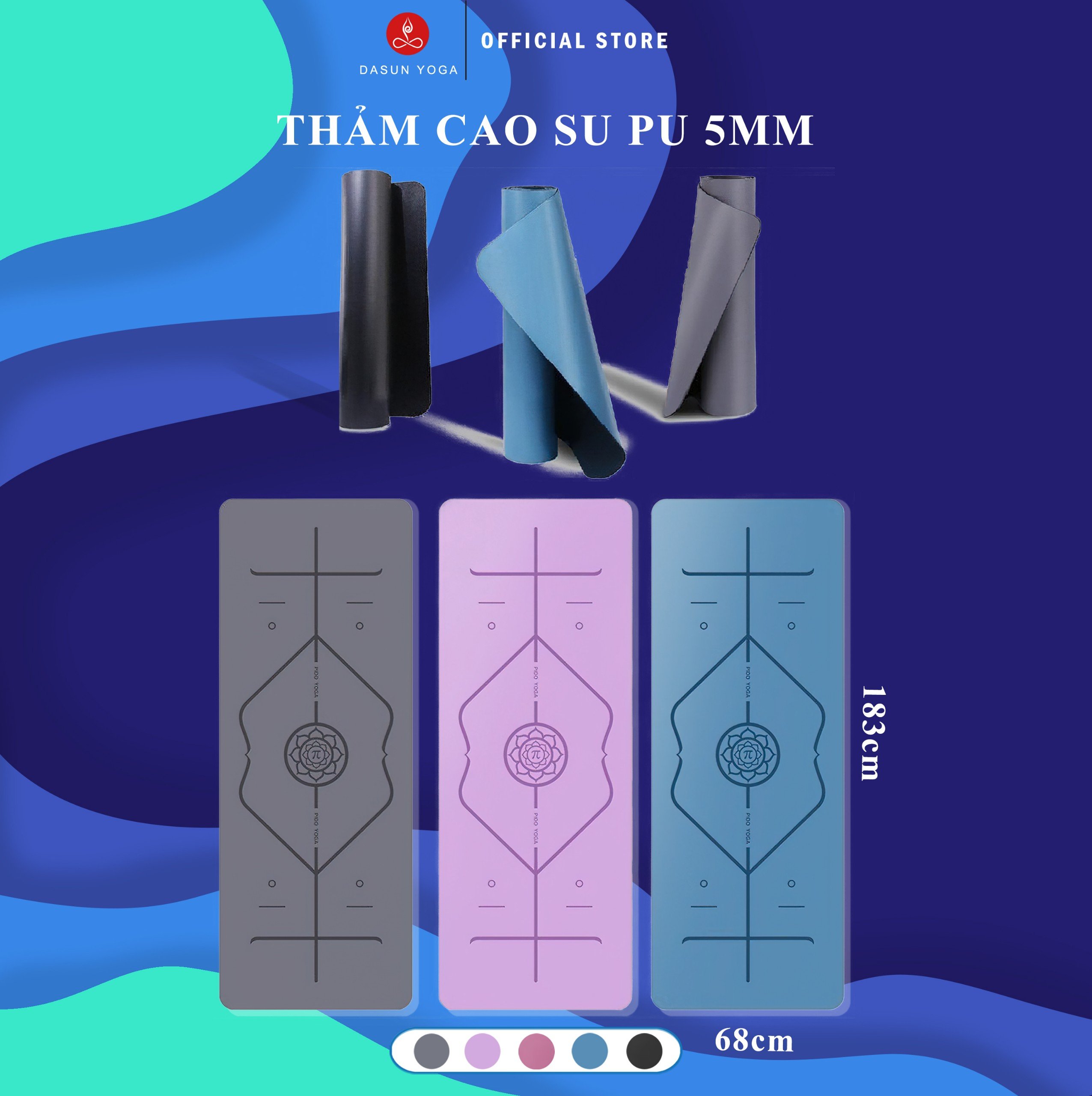 Thảm tập Yoga Định tuyến PIDO Cao su tự nhiên PU Cao Cấp(NEW) - Tặng kèm túi đựng và dây buộc