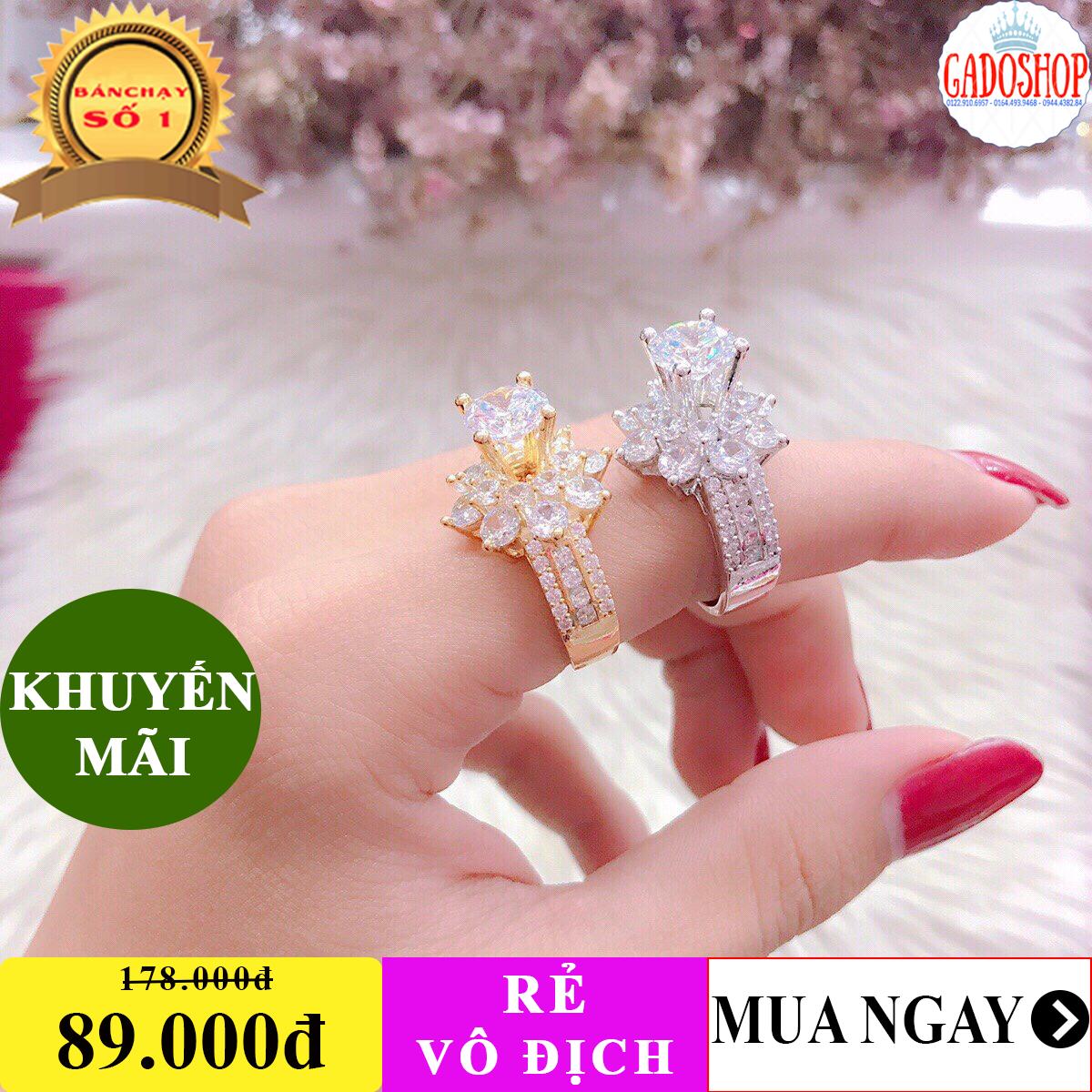 [ SIÊU GIẢM GIÁ ] Nhẫn nữ mạ vàng cao cấp, nhẫn thời trang nữ đẹp hoa sen đính đá pha lê trắng sáng lấp lánh lung linh xinh đẹp thiết kế sang trọng thời thượng đẳng cấp GADO N123 35R