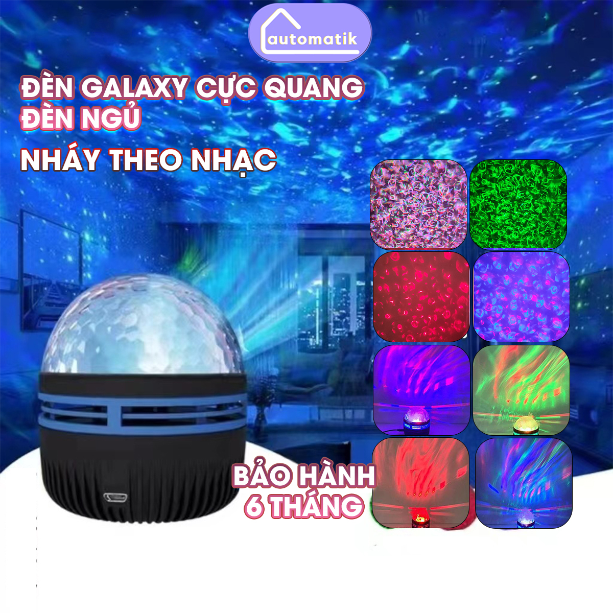 Đèn Cực Quang Galaxy Chiếu Trần Nhà Automatik LED Trang Trí Decor Phòng Ngủ Để Bàn Mini Chiếu Tường Chill 3D Gợn Sóng