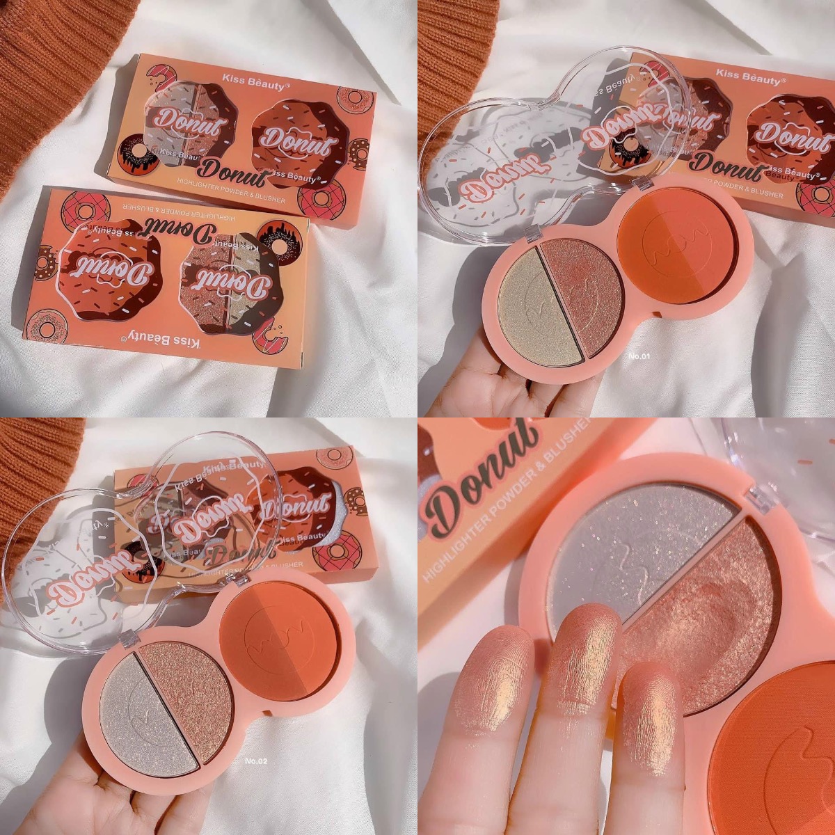 Má hồng & Bắt sáng 4 ô Donut Kiss Beauty