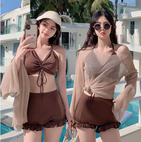 Bikini đi biển nữ sexy 2 mảnh, Đồ bơi nữ có áo choàng tắm kín đáo sexy