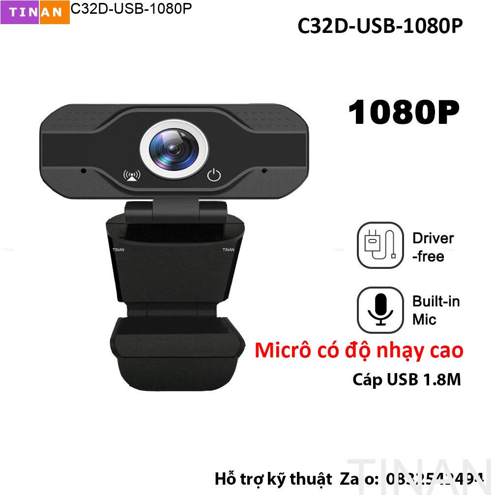 Webcam tinan c32 có tích hợp micro, sử dụng để gọi, dạy học trực tuyến, hội nghị