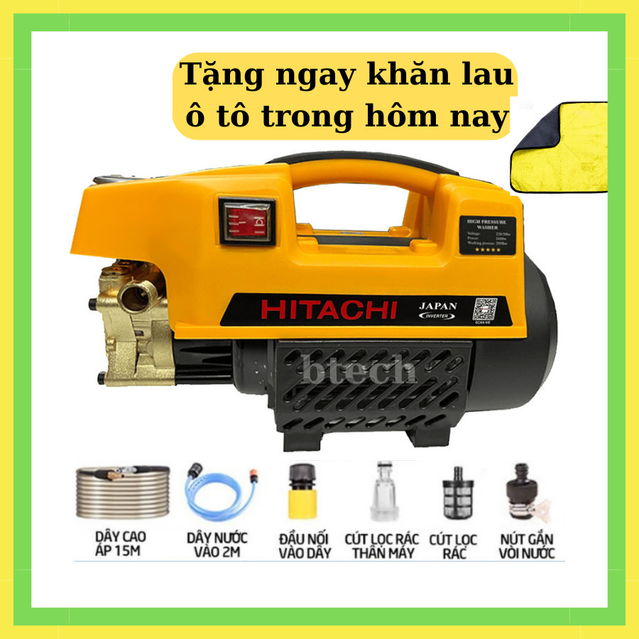 Máy rửa xe ô tô điều hòa nhà cửa mini Máy rửa xe máy cao áp lực HITACHI 2800W  - Có áp chống giật - Chống cháy