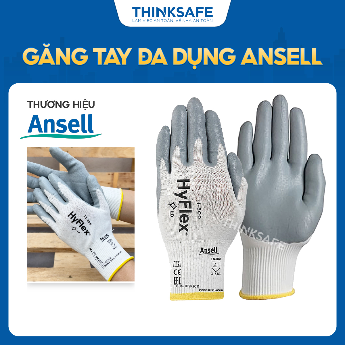 Hyflex 11-800 nitrile coated multi-purpose gloves tight grip oil-proof, mechanical operation multi-tool-thinsafe