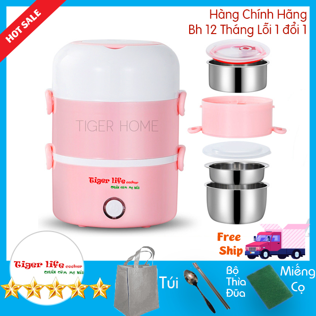 Hộp Cơm Hâm Nóng Nấu cơm Inox 3 Tầng, Hộp cơm cắm điện Làm Nóng Bằng Hơi Nước Siêu Tốc model 2021