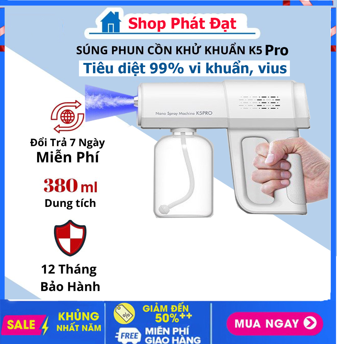 Máy xịt khử khuẩn, máy xịt khử khuẩnsúng phun khử khuẩn, xịt khuẩn Sát Trùng Nano K5 Pro loại mới Laser 8 Mắt UV.