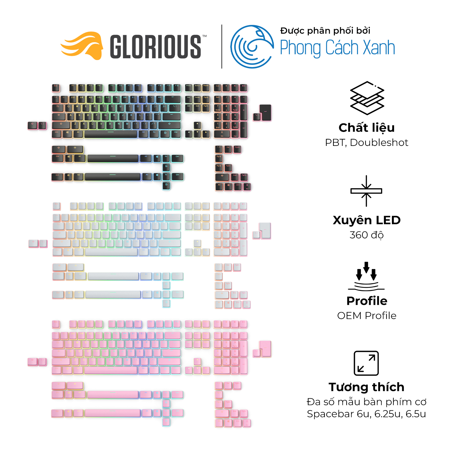 Bộ Keycap Pudding Glorious Aura V2 PBT Doubleshot - 145 phím - Hàng Chính Hãng