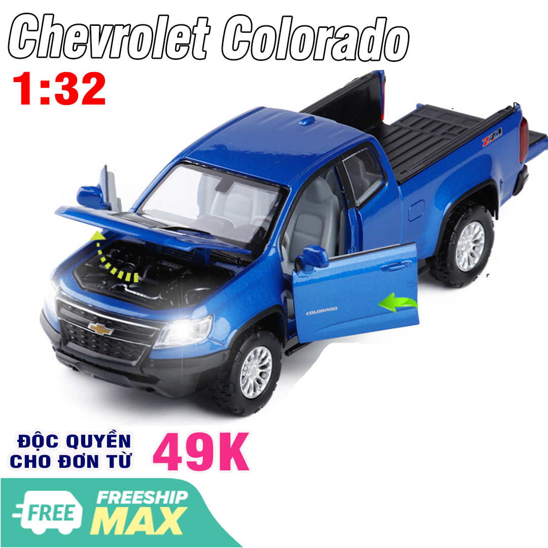 Đồ chơi xe mô hình bán tải Chevrolet colorado tỉ lệ 1:32 bằng kim loại mở full các cửa có đèn và âm thanh