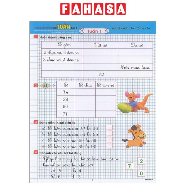 Fahasa - Phiếu Bài Tập Cuối Tuần Môn Toán Lớp 2