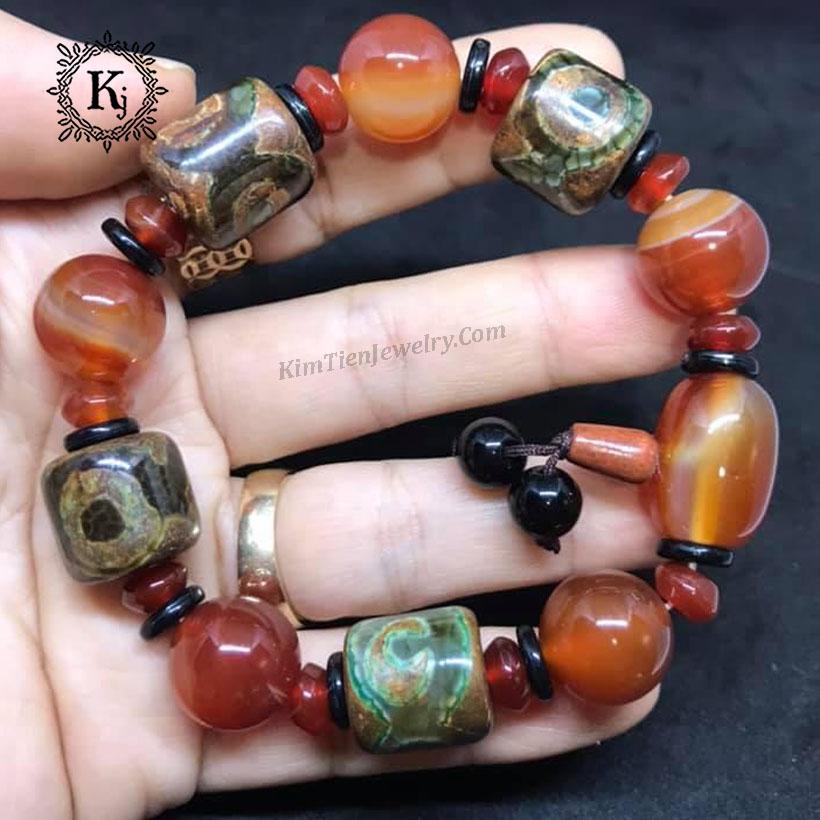 Vòng Tay Phong Thủy Đá Diz Lạt Ma Tây Tạng Mix Kiểu ( A5 ) - Hợp Tất Cả Mệnh - Phong Cách Trẻ Trung - Hợp Phong Thủy