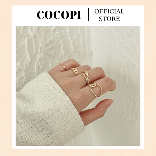 Set nhẫn, bộ nhẫn mix 5 chiếc phong cách Hàn Quốc Cocopi.accessories N002