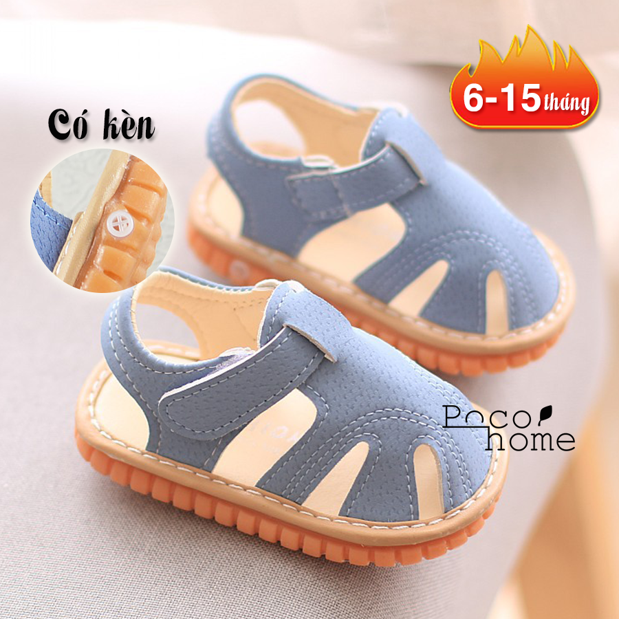 [HCM]Giày bé trai bé gái tập đi từ 0-15 tháng kiểu dáng sandal có kèn thiết kế dễ thương phong cách Hàn Quốc, khoá dán chắn chắn, đế mềm Poco Home