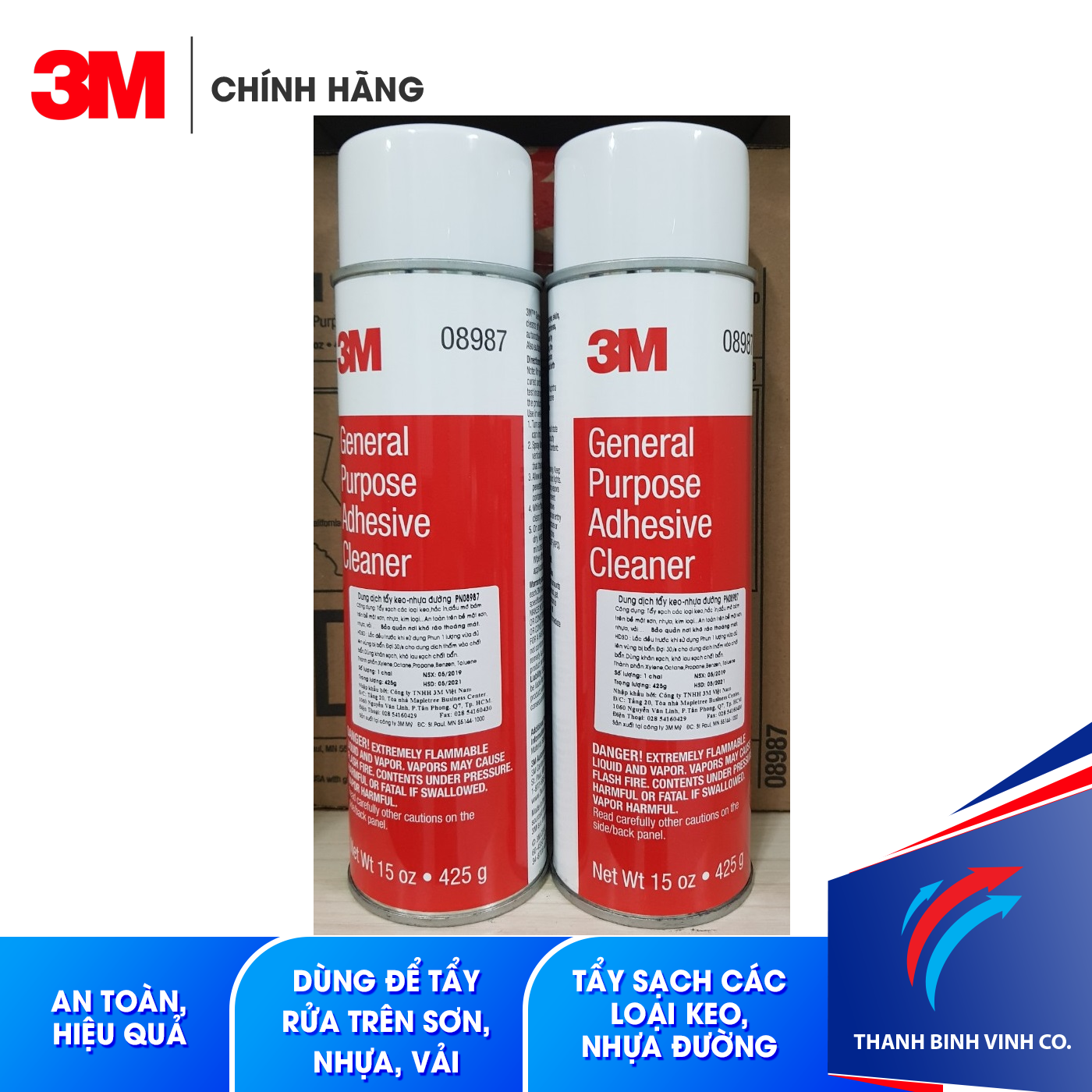 Bộ 2 Chai tẩy keo, tẩy nhựa đường 3M 08987 (425ml) tẩy nhanh và sạch hầu hết các loại keo; nhựa đường; dầu mỡ, tẩy rửa trên sơn; nhựa; vải