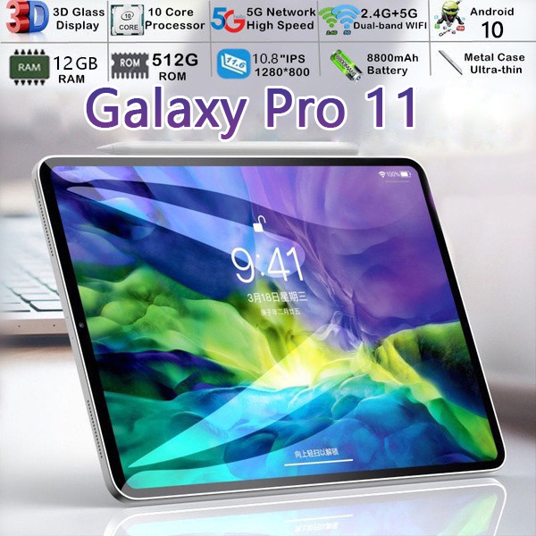 Máy tính bảng chính hãng Galaxy Pro11 Cuộc gọi mạnh mẽ Máy tính bảng hai SIM 3G/4G/5G Dung lượng lớn 16GB + 512GB 10,8 inch Máy tính bảng giá rẻ dành cho sinh viên Máy tính bảng học tập Giáo dục trực tuyến Máy tính bảng Android