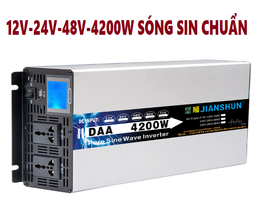 Bộ chuyển đổi nguồn 12v 24v 48v lên 220v 4200W Sóng Sin chuẩn inverterKich điện sóng sin tinh khiết