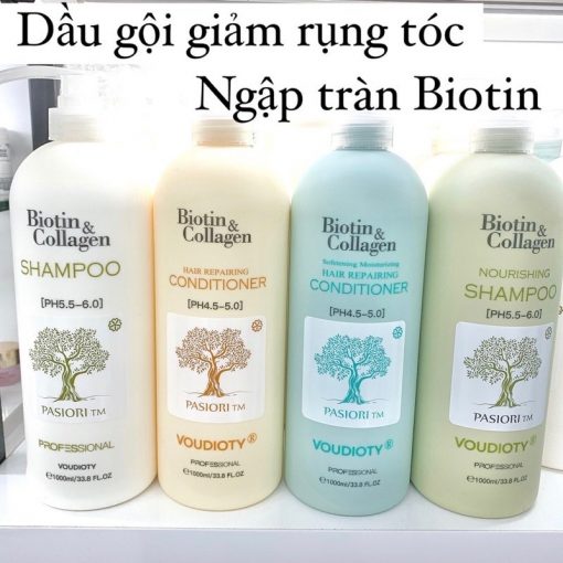 Dầu gội xả biotin collagen trắng, giảm rụng tóc,phục hồi tóc khô xơ, hư tổn 1000ml - dầu gội cặp biotin collagen 1000ml chính hãng