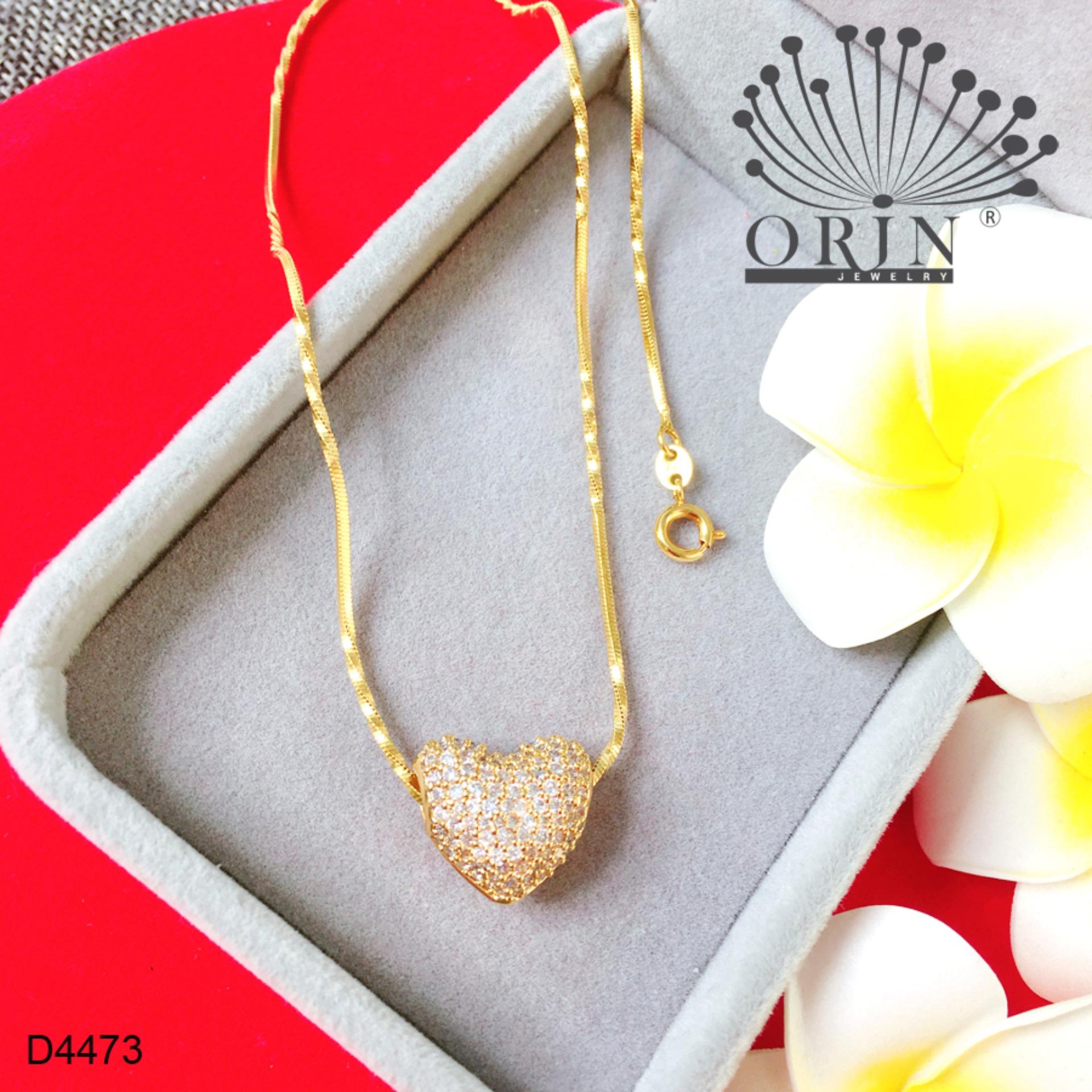 Dây chuyền mạ vàng 24k dạng mì xoắn mặt trái tim đeo 2 kiểu đính đá thiết kế cao cấp Orin D4473 - Long Tien