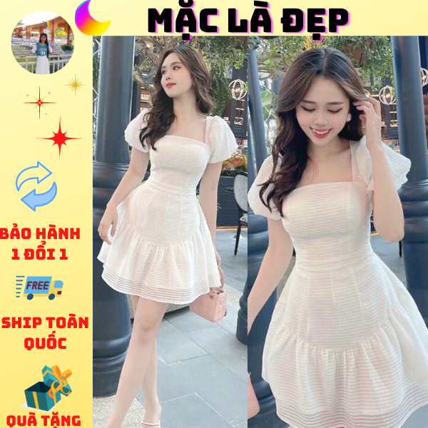 ( Hàng có sẵn) Đầm trắng cổ vuông cúp ngực đi chơi, dự tiệc, đi làm JL16