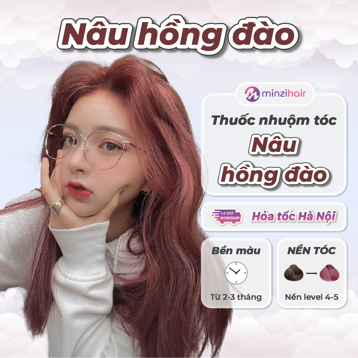 Thuốc nhuộm tóc Màu Nâu Hồng Đào - Không Cần Tẩy Tóc - Minzihair HN