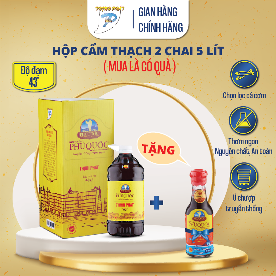 Combo Cal 5 lít Cẩm Thạch 40 độ tặng 1 chai Phú Quý 50ml 43 độ nước mắm truyền thống Phú Quốc Thịnh Phát từ cá cơm