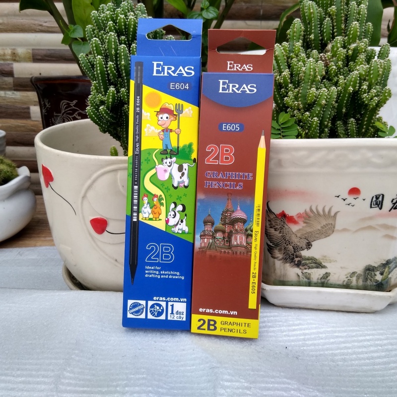 Bút chì gỗ đen 2b có tẩy eras e602, dành cho học sinh, sinh viên, văn phòng ...