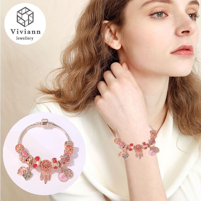 Viviann Crystal Charm Bracelets & Bangles Silver plated Rose gold flower