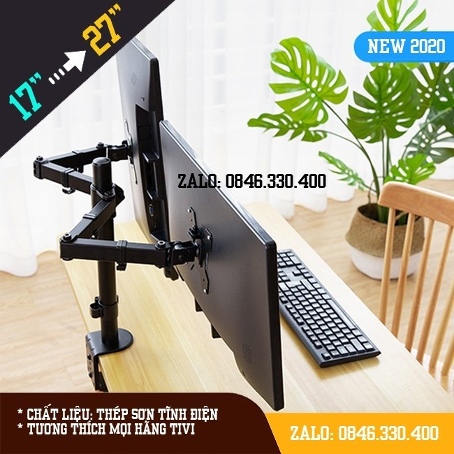 Giá Treo Hai Màn Hình Máy Tính M052 17 - 27 Inch Kẹp Bàn - Giá Đỡ 2 Màn Hình [ Rẻ Hơn NB F160 / NB H180 ]