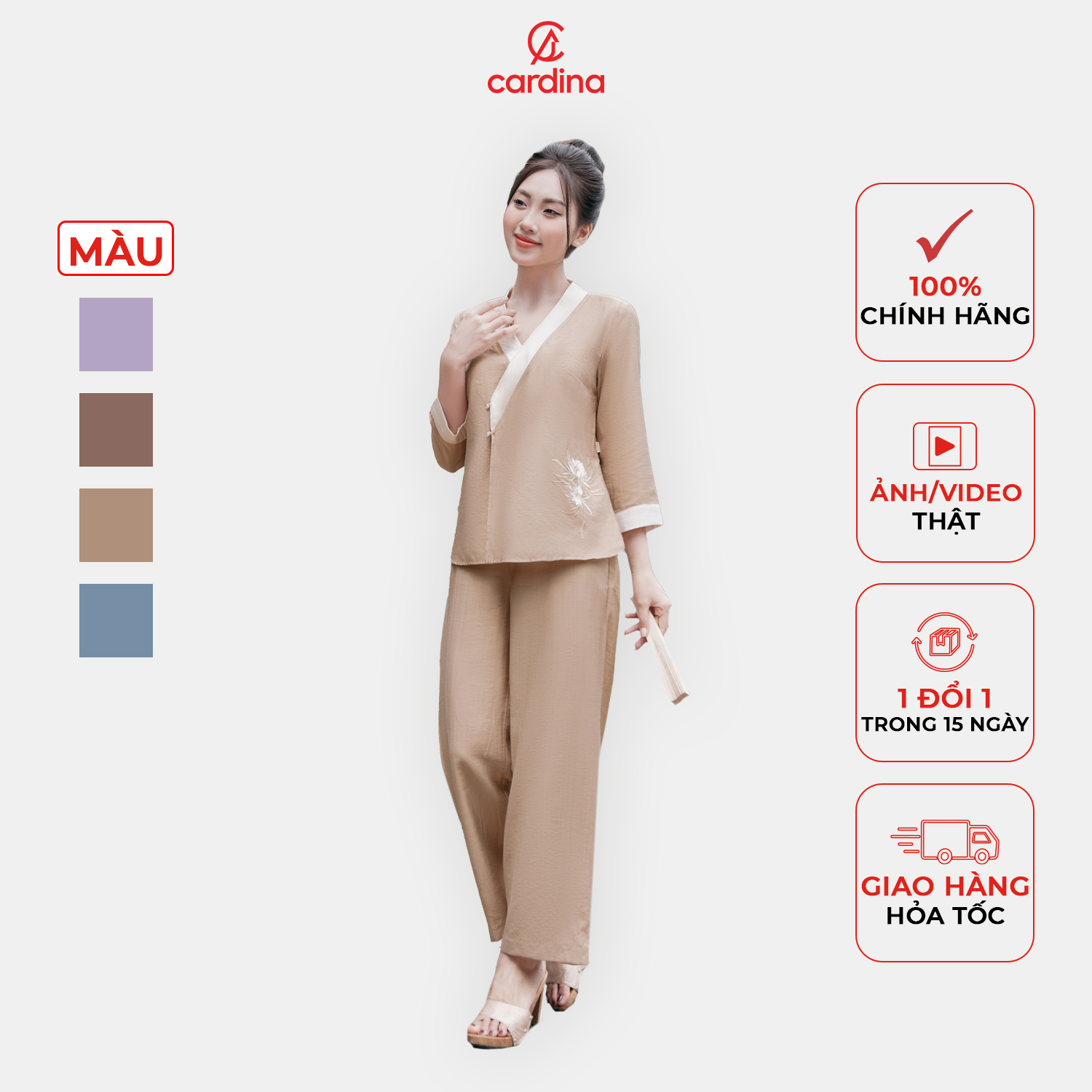 Đồ bộ nữ CARDINA bộ pháp phục chất liệu đũi bamboo cổ cách tân kiểu dáng nhẹ nhàng thanh lịch thoải mái 4BDD04