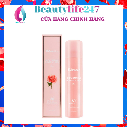 Xịt Chống Nắng Dưỡng Sáng Da Chiết Xuất Hoa Hồng Jmsolution Glow Luminous Flower Sun Spray 180ml